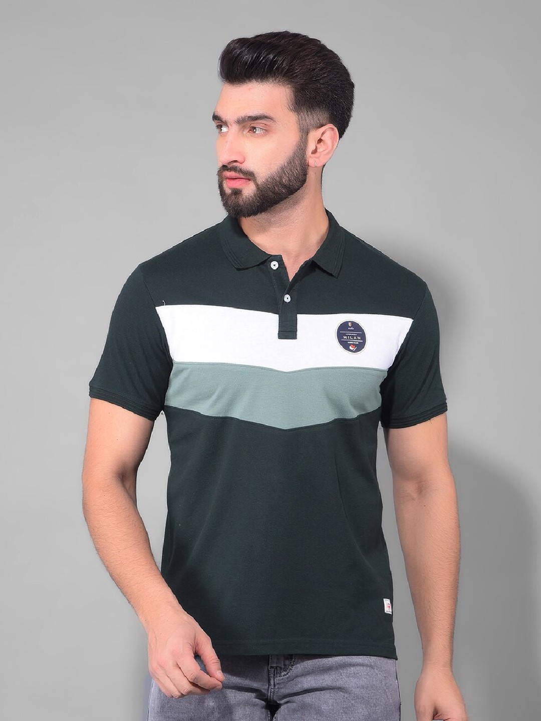 

COBB Colourblocked Polo Collar Cotton T-shirt, Green