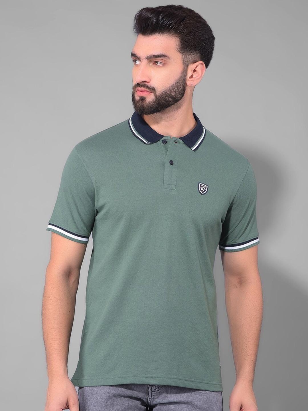 

COBB Short Sleeves Polo Collar Knitted Cotton T-shirt, Green