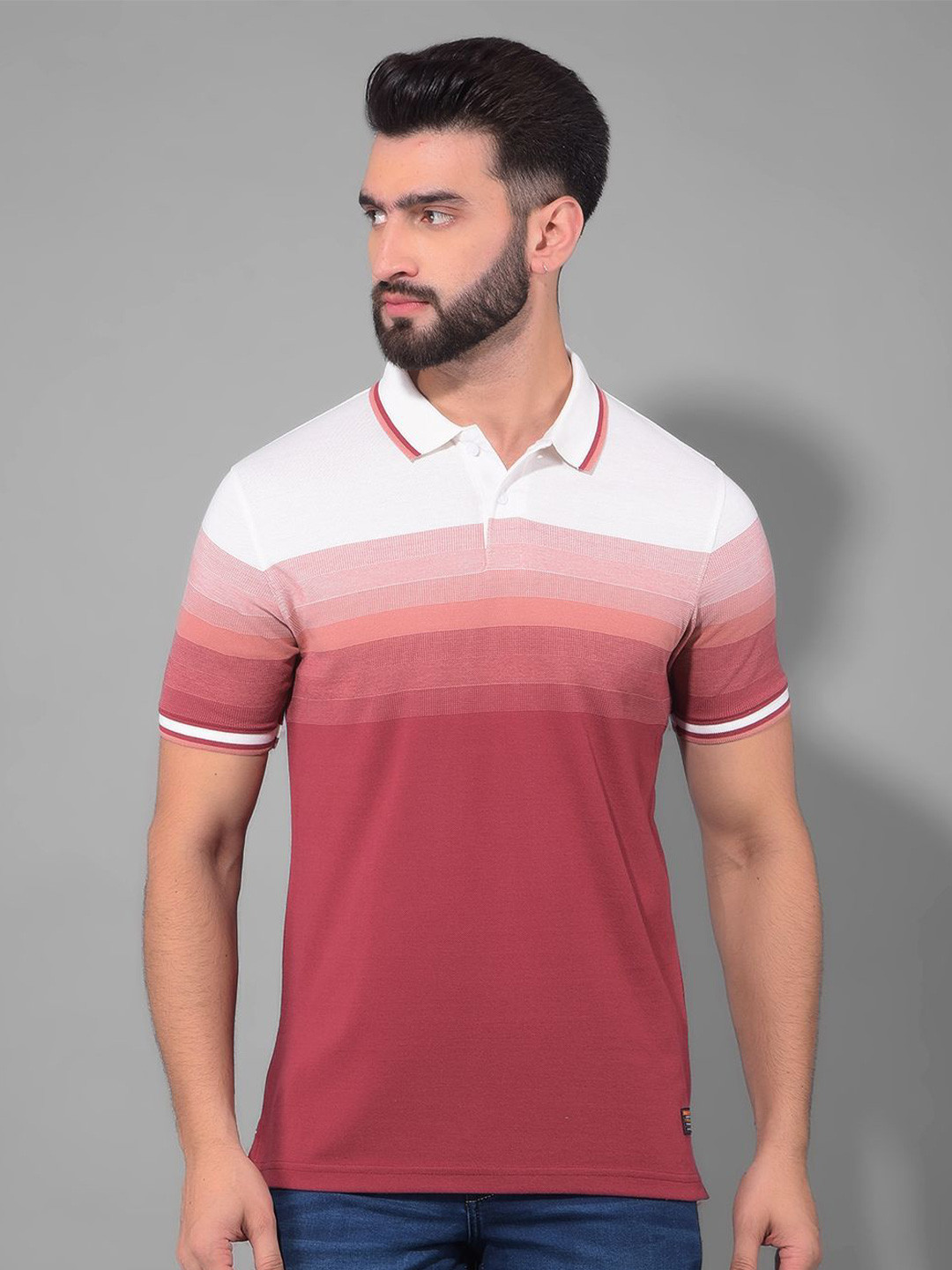 

COBB Colourblocked Polo Collar Knitted Cotton T-shirt, Red