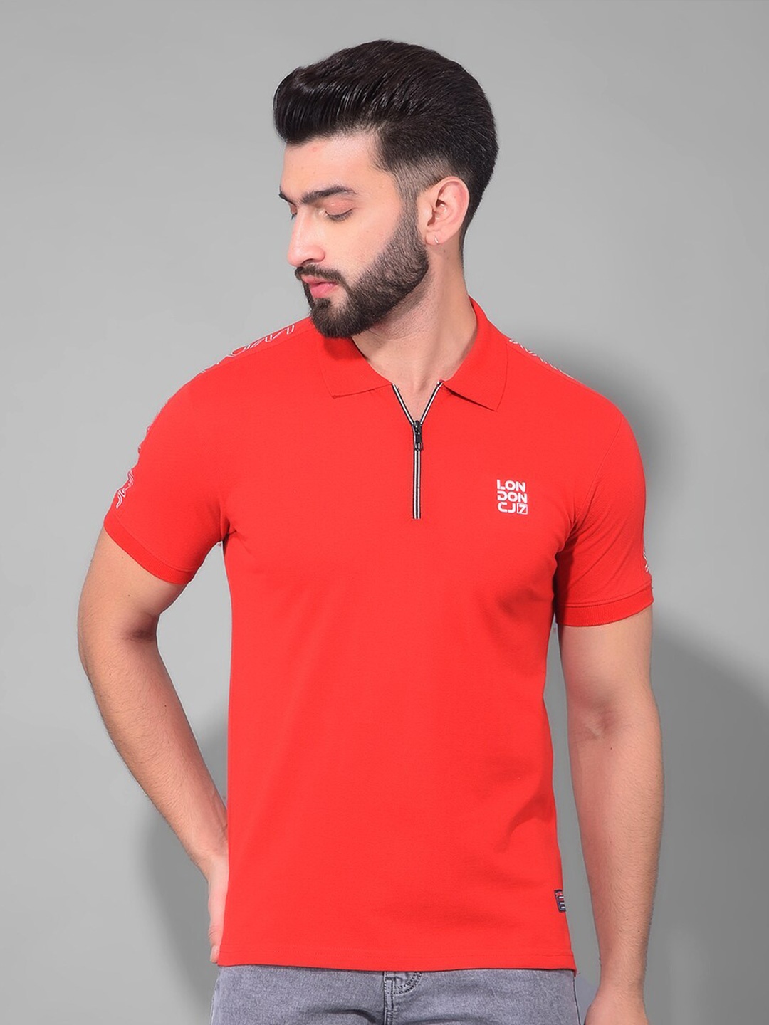 

COBB Short Sleeves Polo Collar Knitted Cotton T-shirt, Red
