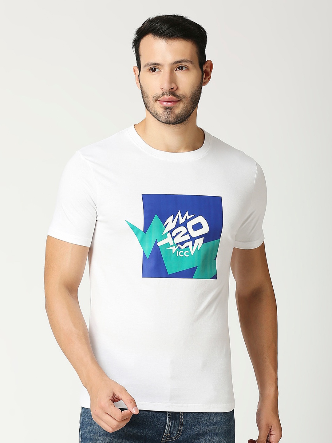 

FanCode Men Printed Applique T-shirt, White