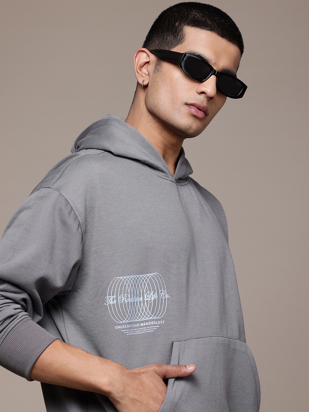 

The Roadster Lifestyle Co. Printed Hooded Oversized Sweatshirt, Grey