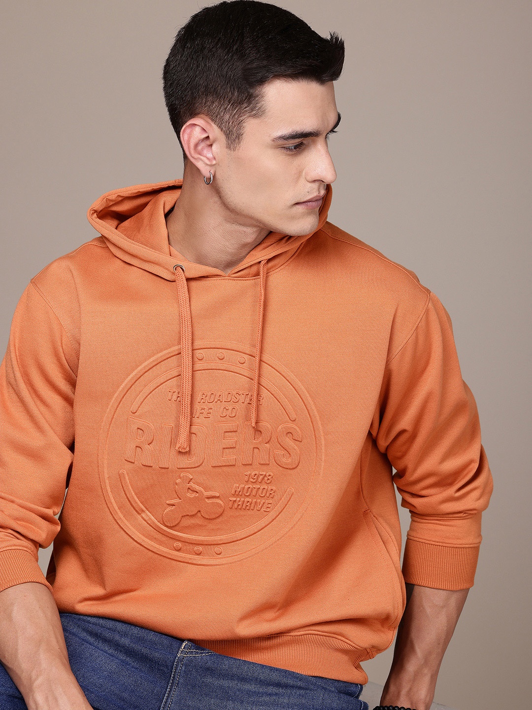 

The Roadster Life Co. Typography Embossed Hooded Sweatshirt, Orange