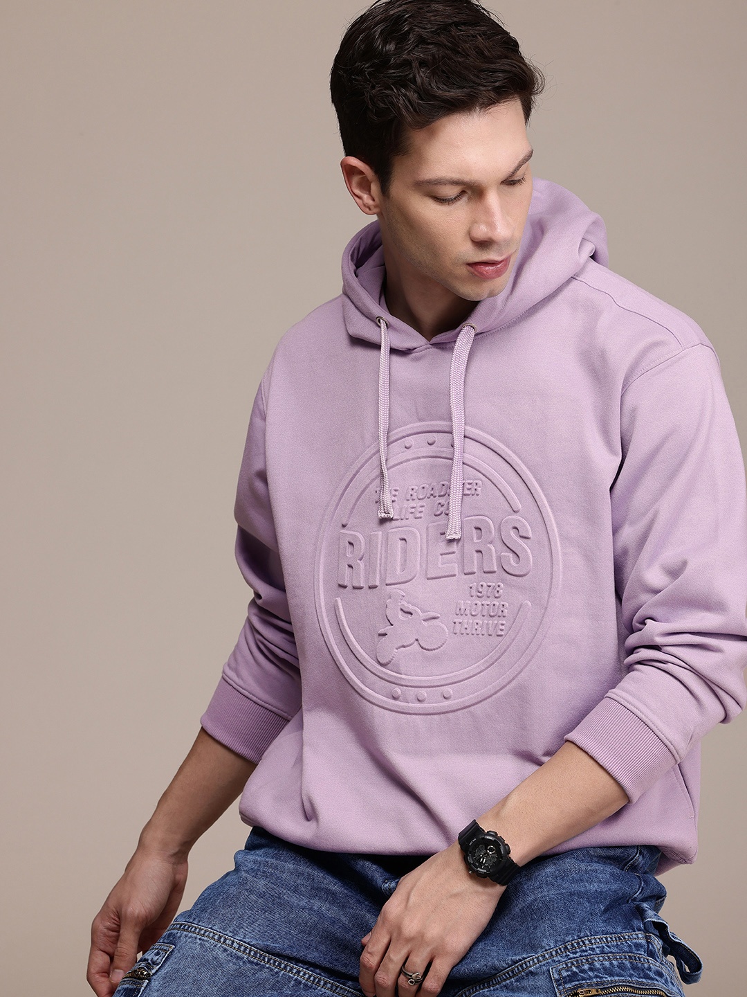 

The Roadster Life Co. Relaxed Fit Embossed Effect Hooded Sweatshirt, Lavender