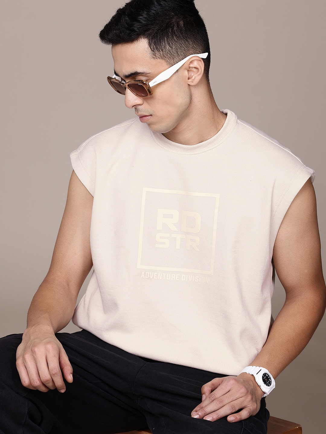 

The Roadster Lifestyle Co. Sleeveless Longline Sweatshirt, Beige