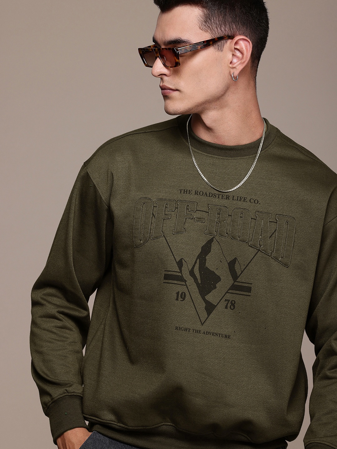 

The Roadster Life Co. Printed Embroidered Relaxed Fit Sweatshirt, Olive
