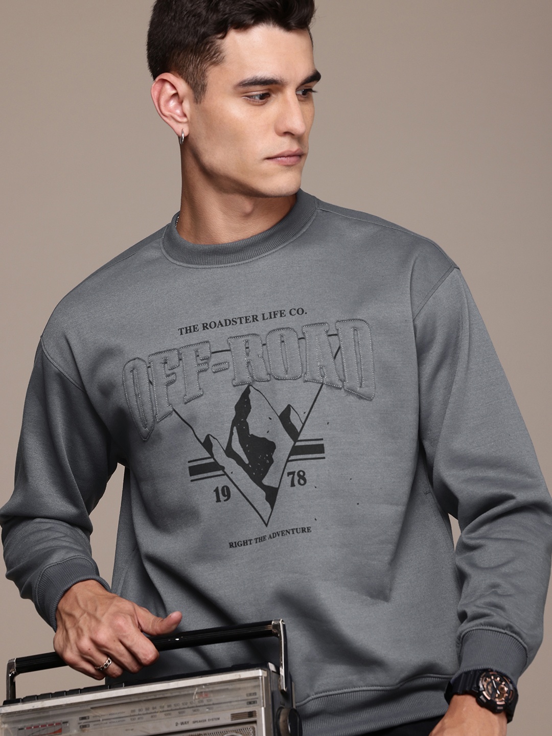 

The Roadster Life Co. Printed Relaxed Fit Sweatshirt, Grey