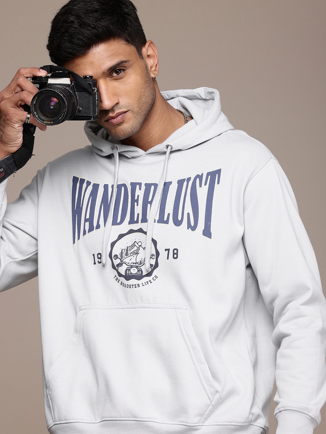 

The Roadster Life Co. Printed Hooded Relaxed Fit Sweatshirt, Blue