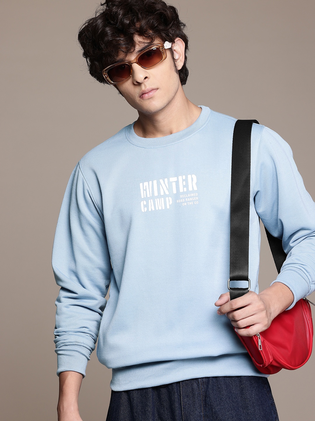 The Roadster Life Co. Typography Printed Relaxed Fit Sweatshirt, Blue