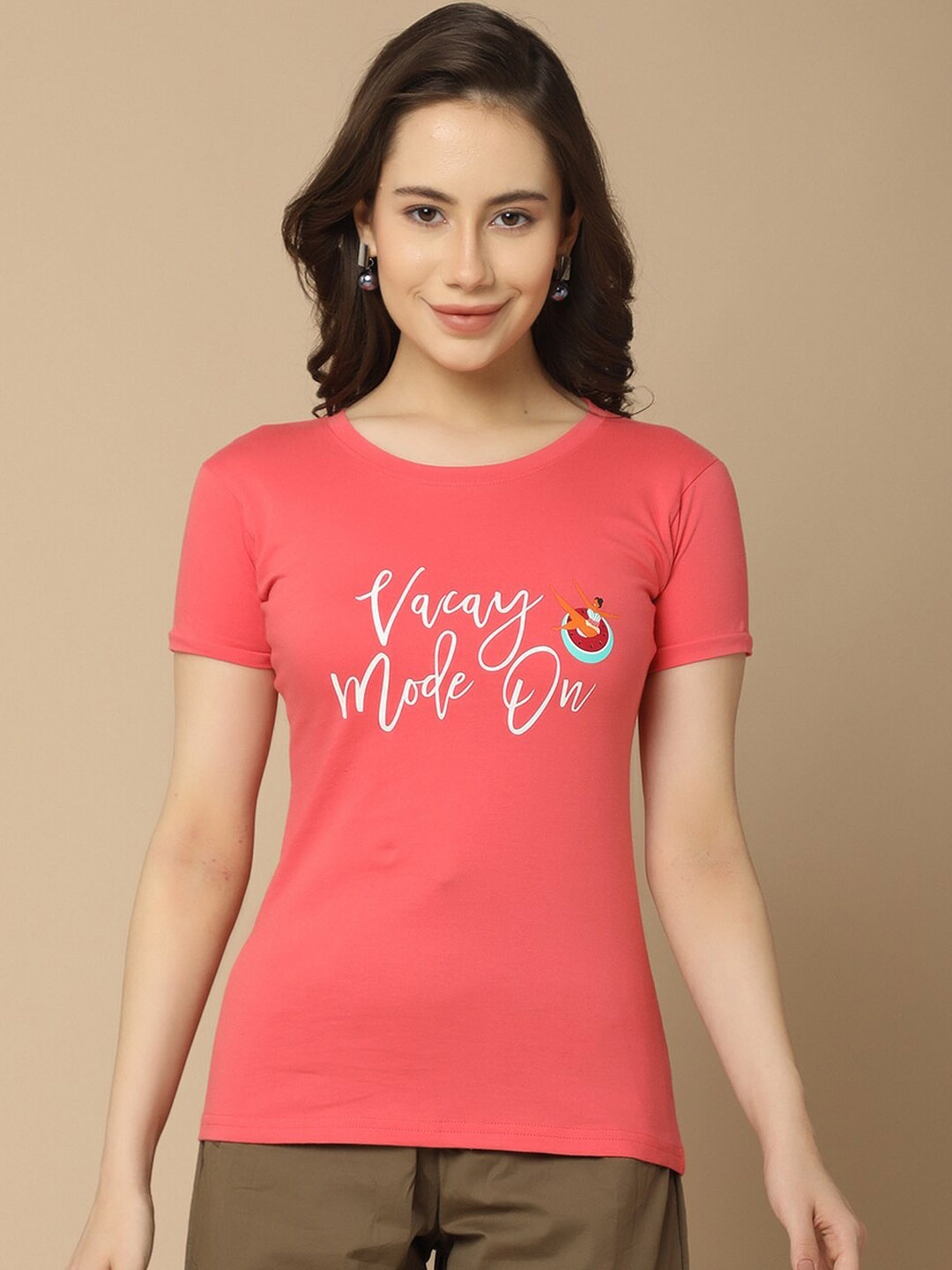 

V-Mart Typography Printed Pure Cotton T-shirt With Pyjamas, Fuchsia