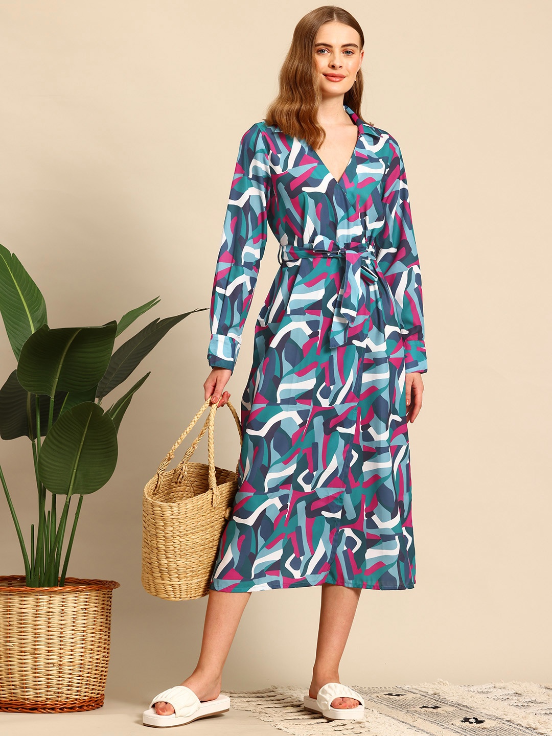 

Mast & Harbour Abstract Print Wrap Midi Dress, Grey