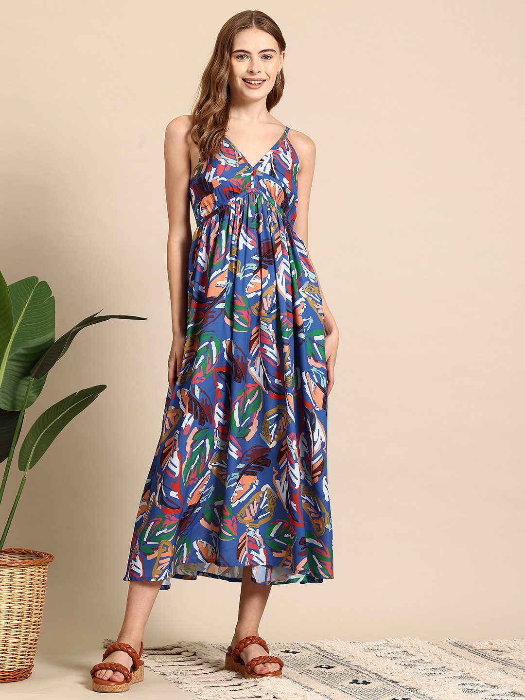 

Mast & Harbour Printed Empire Dress, Blue