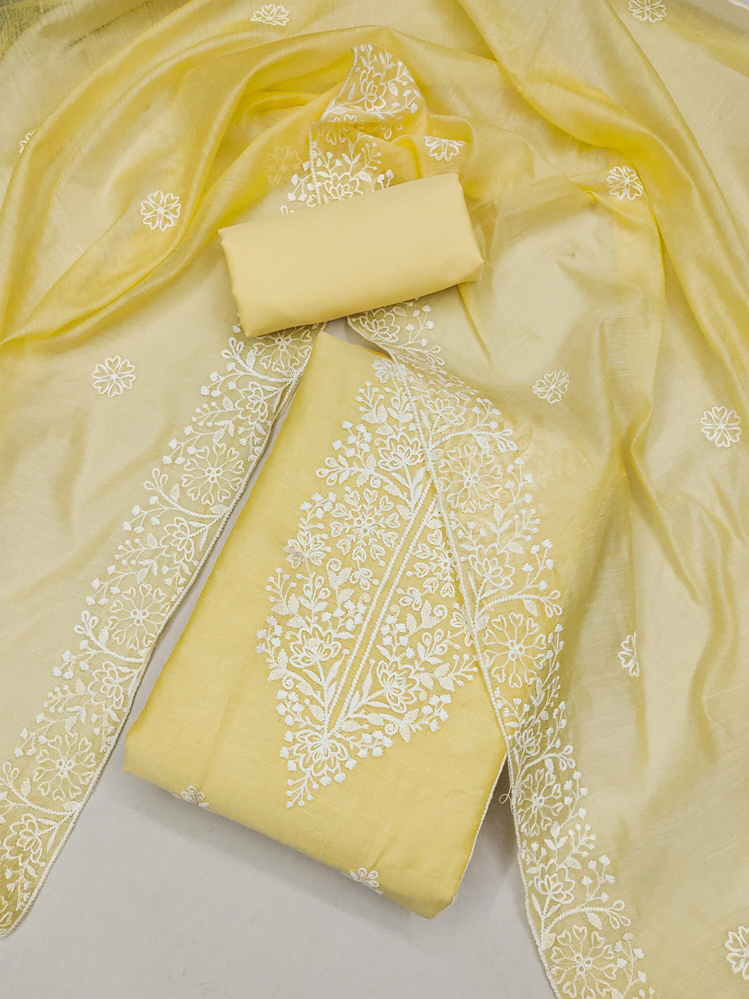 

Panzora Embroidered Art Silk Unstitched Dress Material, Yellow