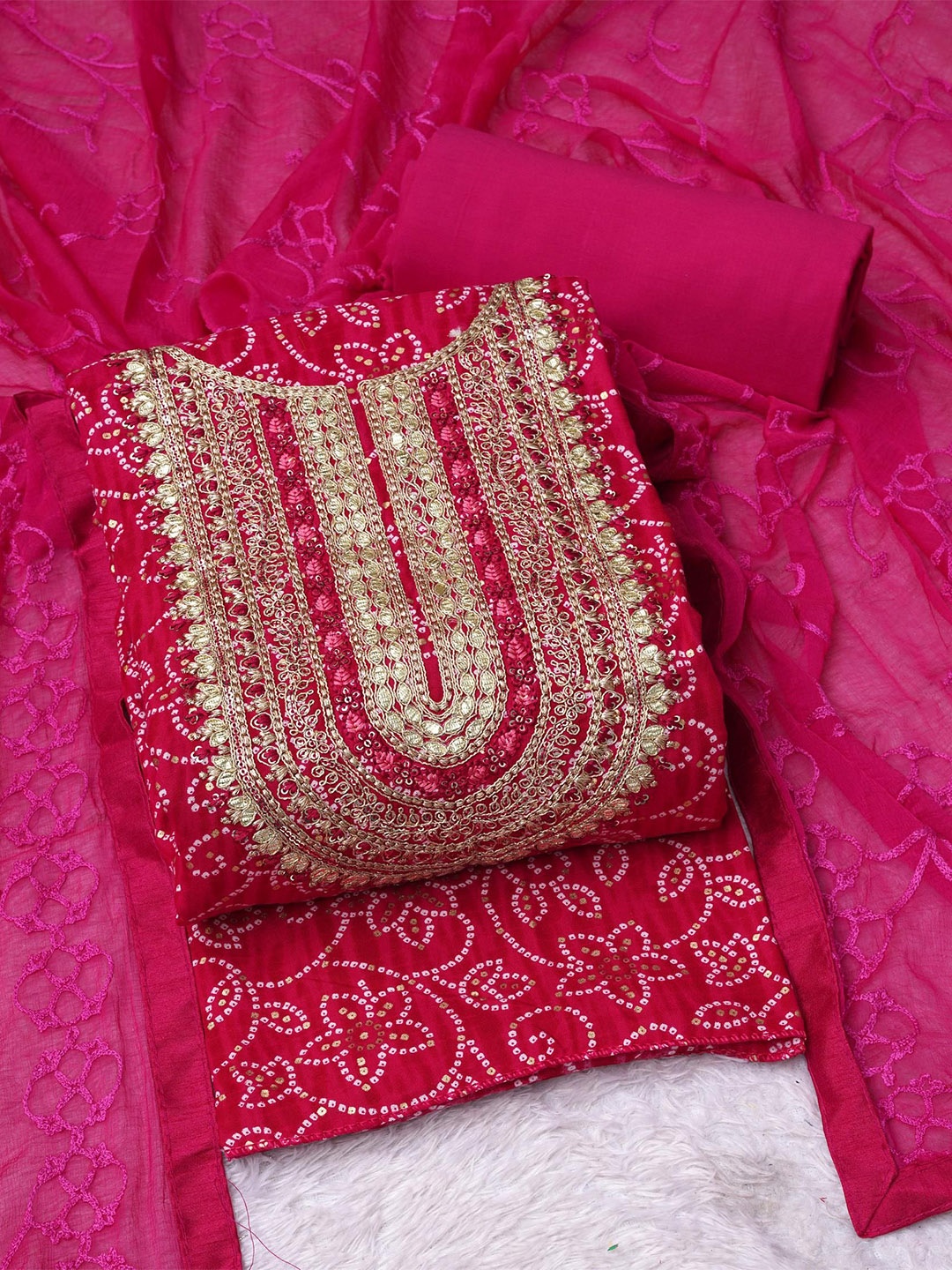 

Panzora Embroidered Viscose Rayon Unstitched Dress Material, Pink