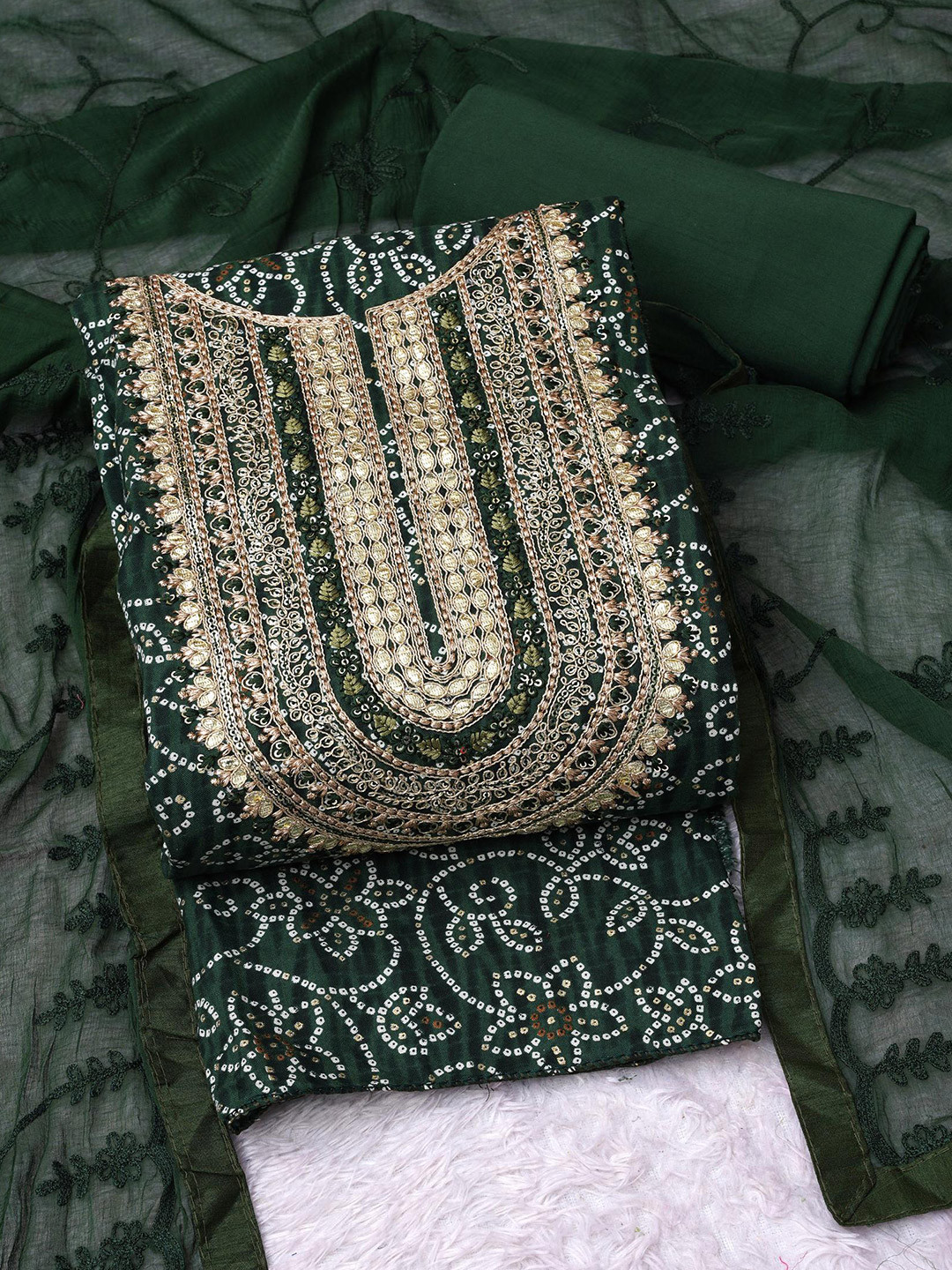 

Panzora Embroidered Viscose Rayon Unstitched Dress Material, Green