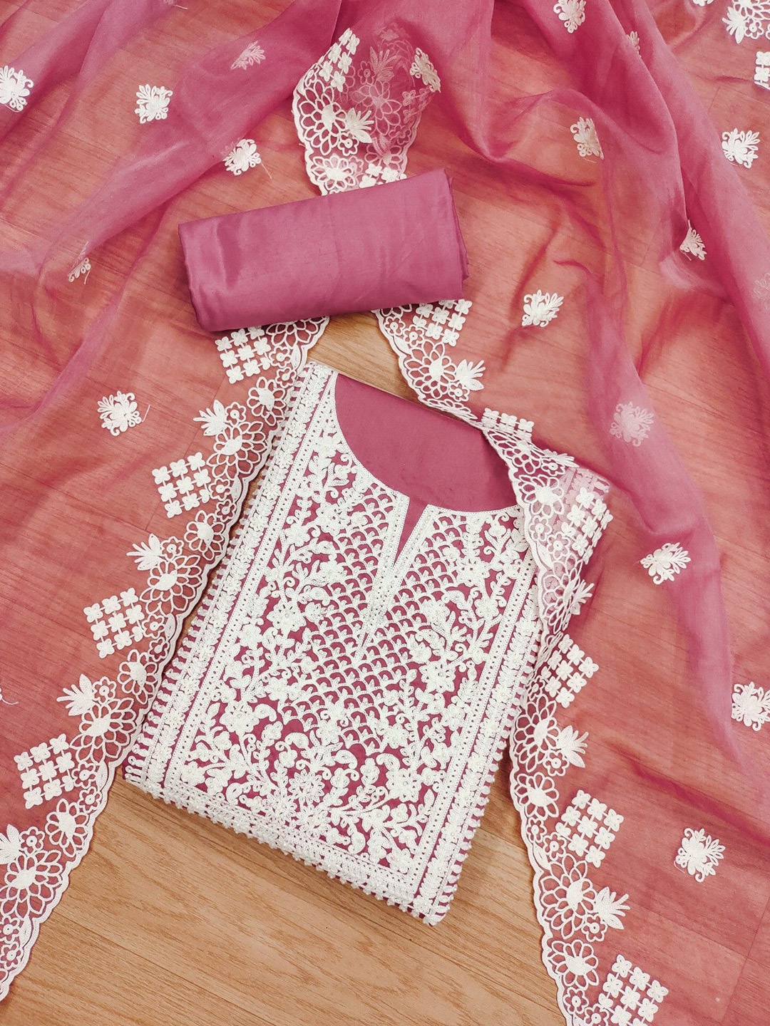 

Panzora Embroidered Unstitched Dress Material, Pink