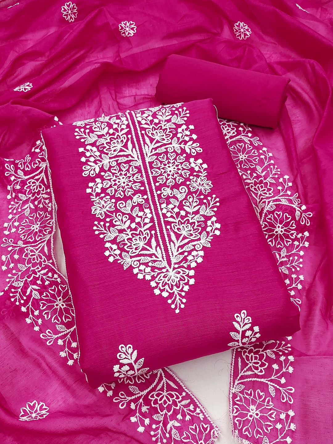 

Panzora Embroidered Art Silk Unstitched Dress Material, Pink