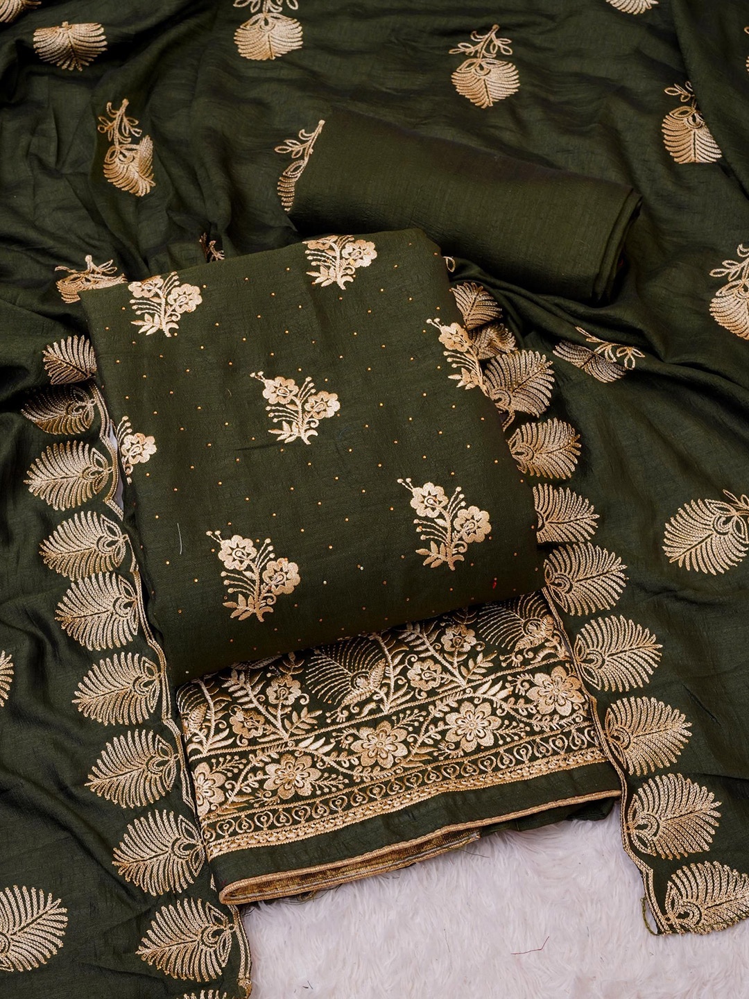 

Panzora Embroidered Unstitched Dress Material, Green