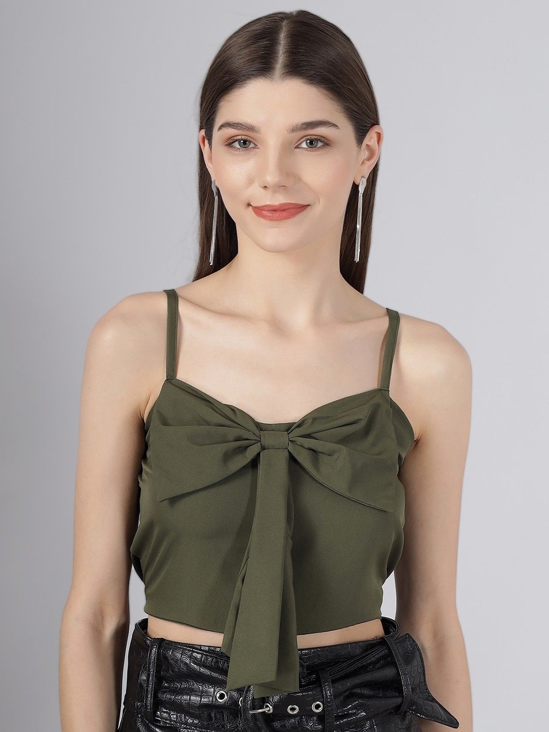 

TANDUL Women Shoulder Straps Crop Top, Green