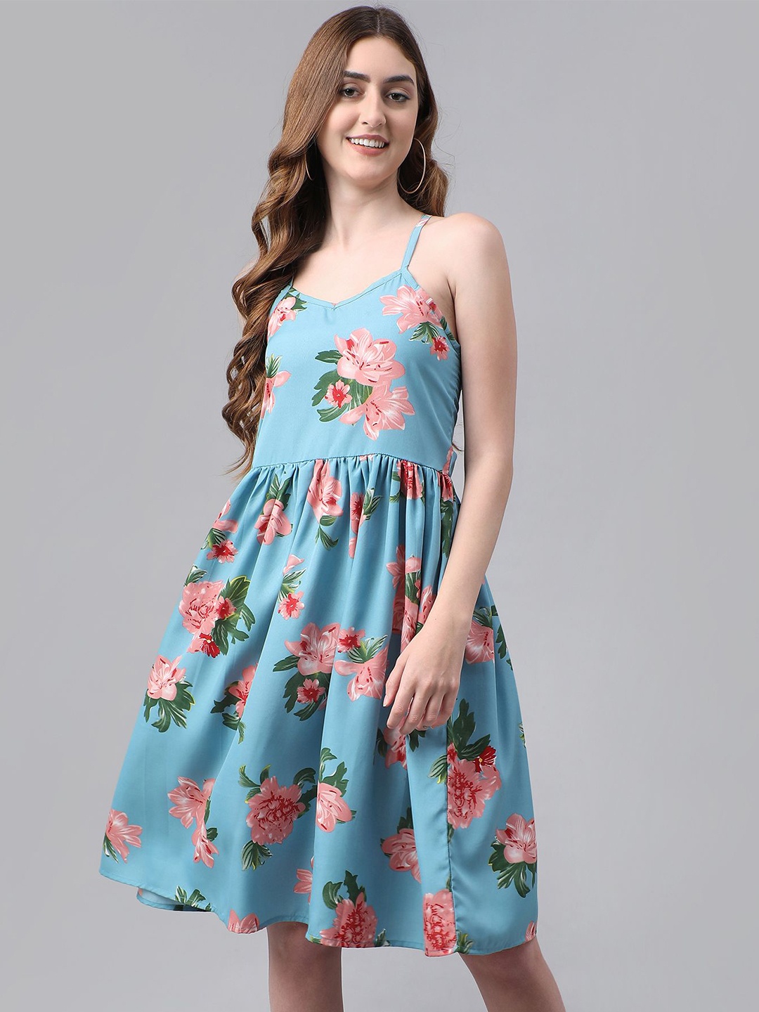 

TANDUL Women Floral Print Fit & Flare Dress, Blue