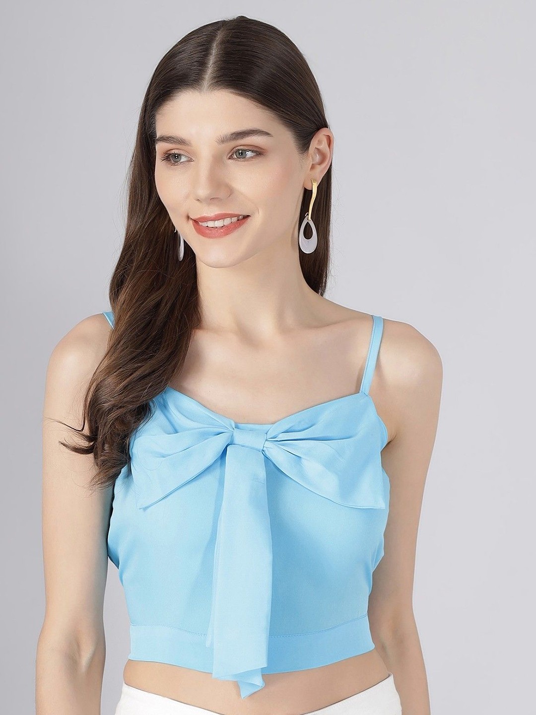 

TANDUL Sleeveless Tie-Ups Crop Top, Blue