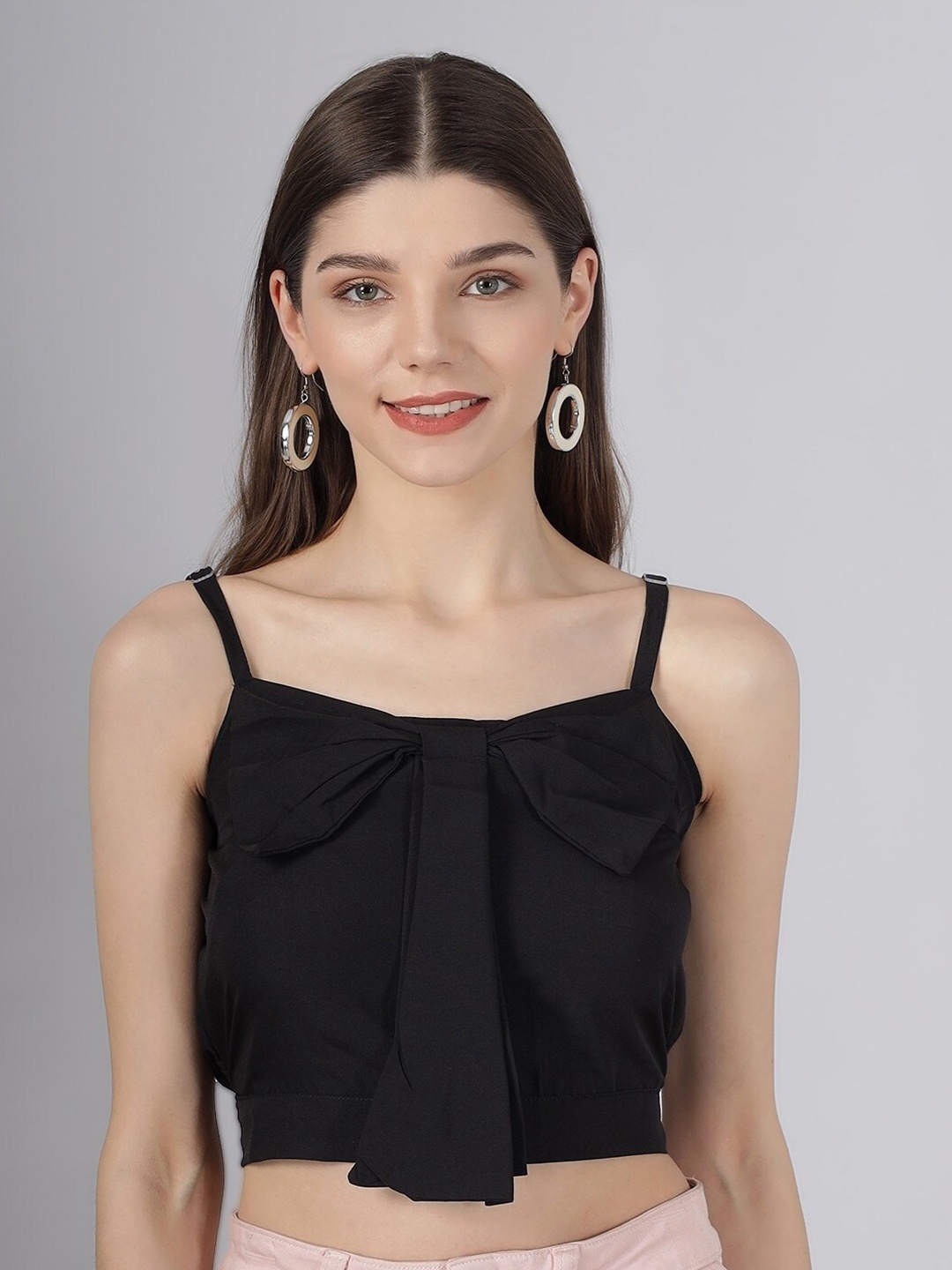 

TANDUL Women Shoulder Straps Crop Top, Black
