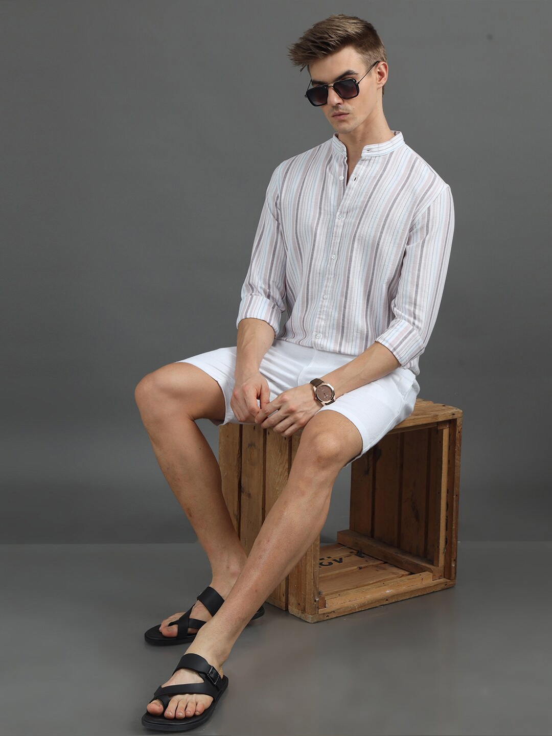 

Bushirt Classic Striped Cotton Casual Shirt, Taupe
