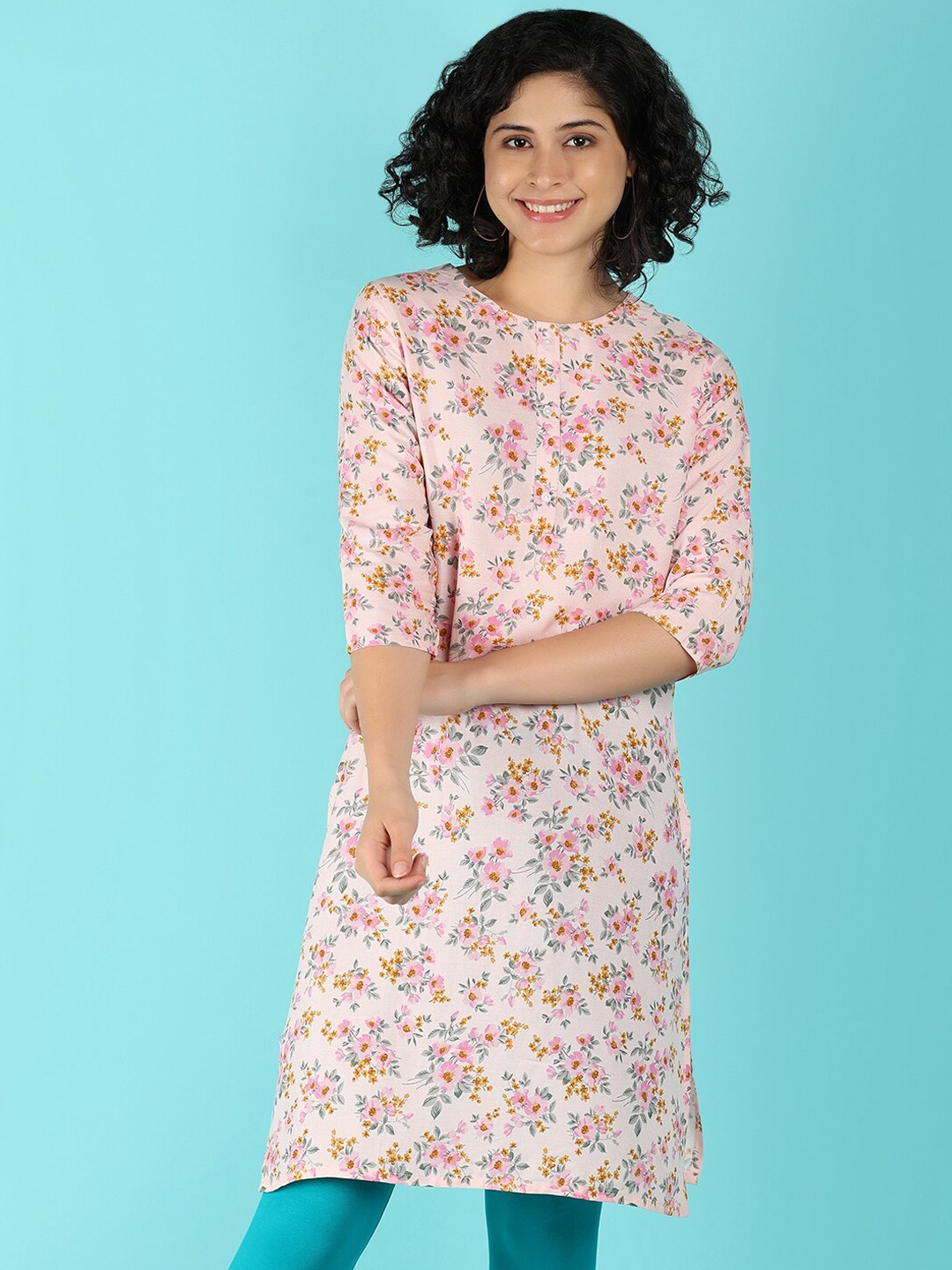 

V-Mart Women Floral Printed Kurta, Pink