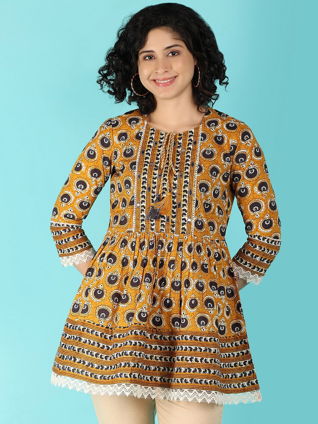 

V-Mart Women Embroidered Thread Work Anarkali Kurta, Gold