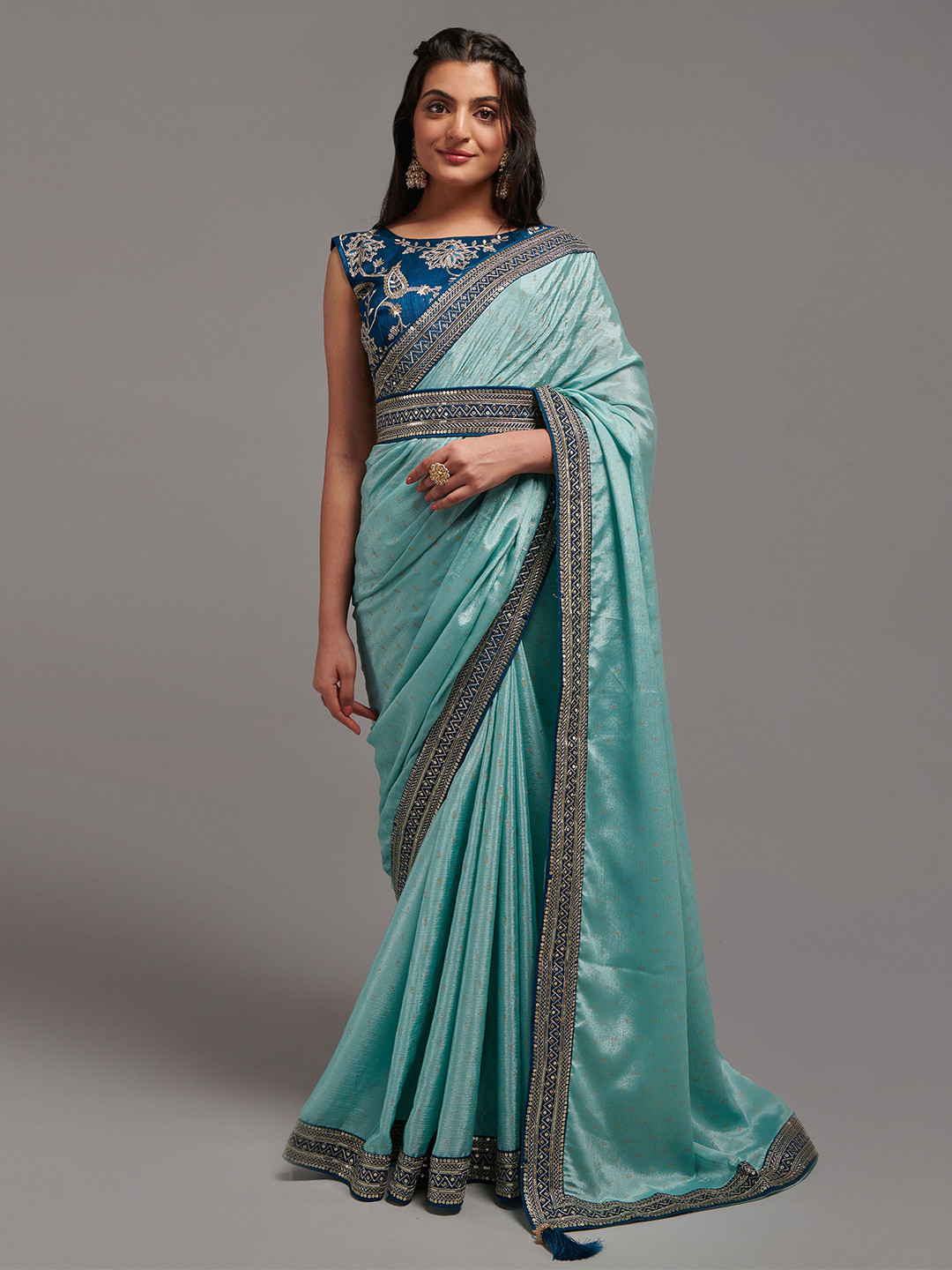 

THE52 Sequinned Bandhani Prined Saree, Blue
