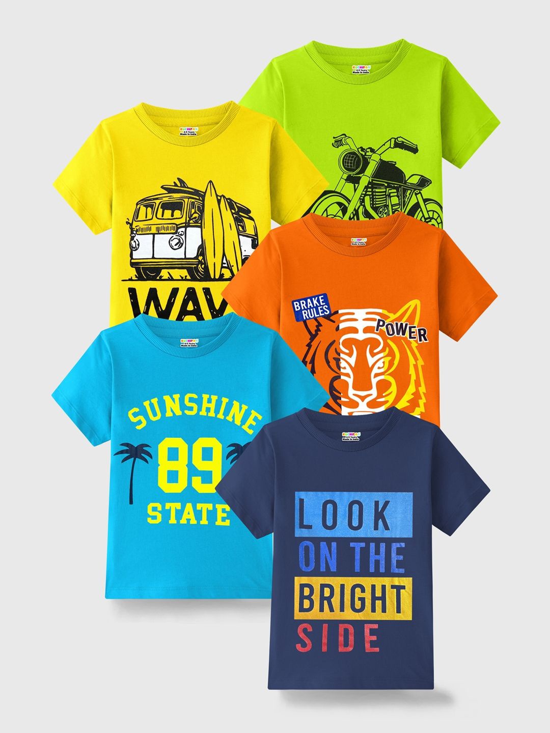 

KUCHIPOO Boys Typography 5 Printed Applique Cotton T-shirt, Navy blue