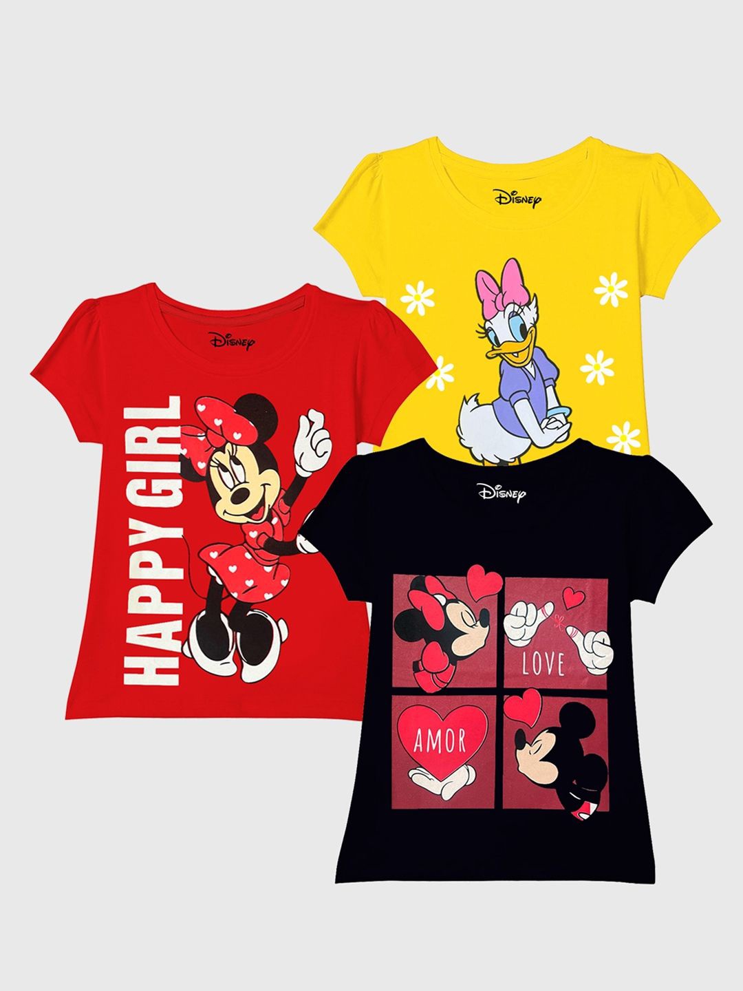 

KUCHIPOO Girls 3 Printed Extended Sleeves Applique Cotton T-shirt, Yellow