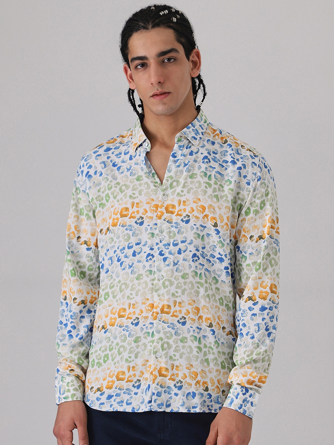 

Banana Club Classic Abstract Printed Casual Shirt, Blue