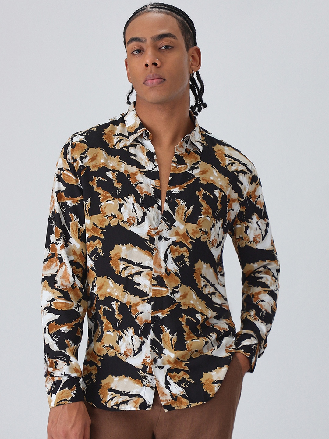 

Banana Club Classic Floral Printed Casual Shirt, Brown