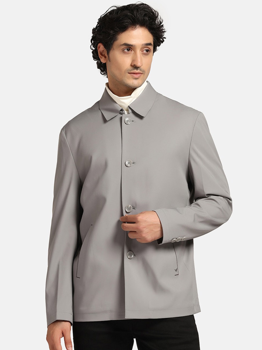 

Blackberrys Men Solid Leather Jacket, Grey