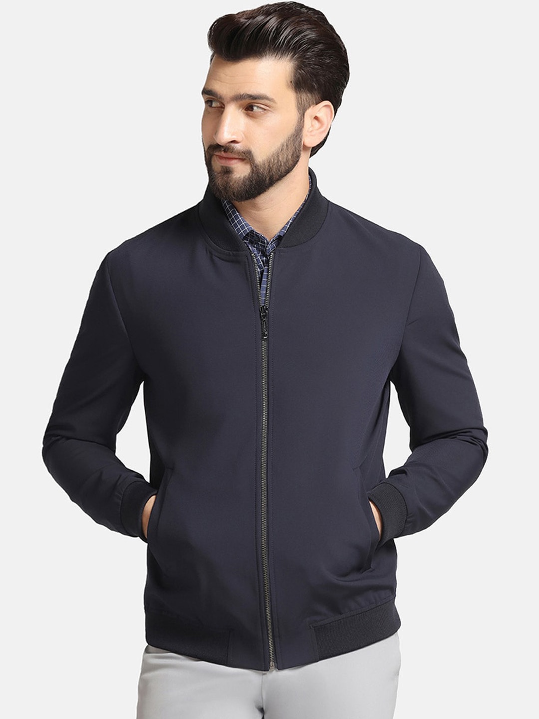 

Blackberrys Mandarin Collar Long Sleeves Bomber Jacket, Navy blue