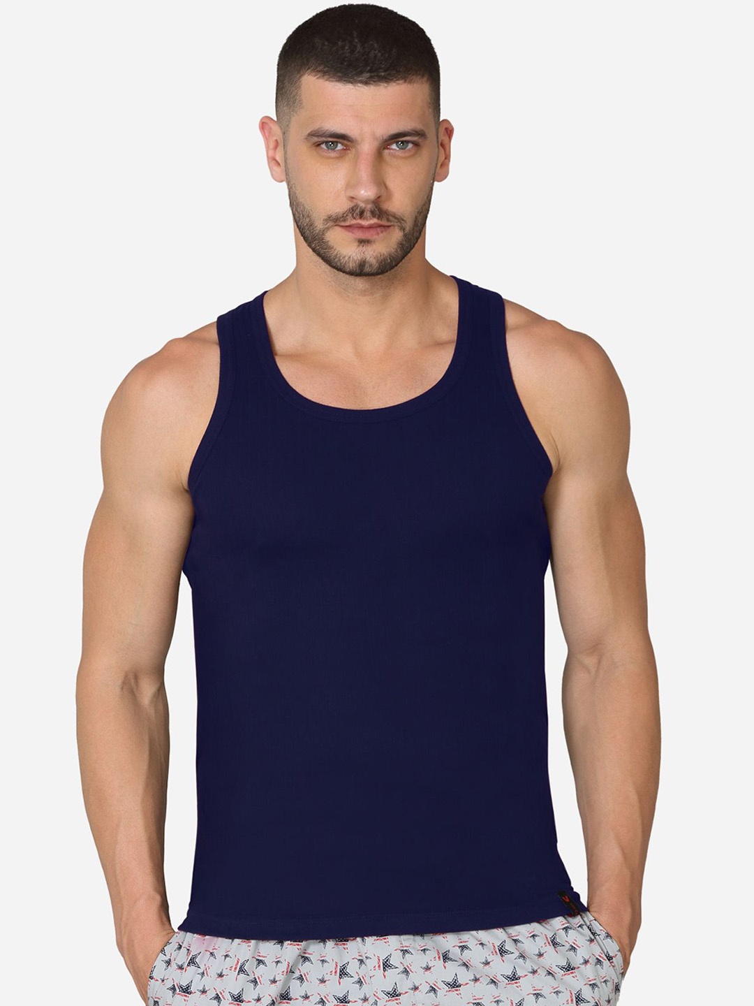 

VStar Cotton Gym Vest With Racer Back Styling, Navy blue