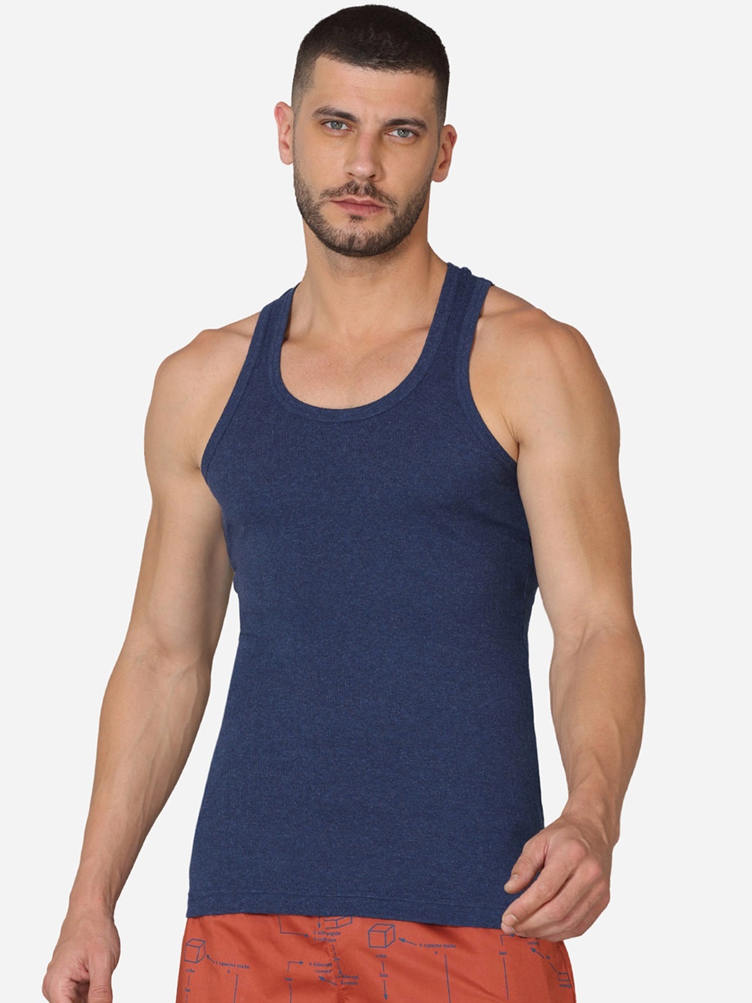 

VStar Cotton Gym Vest With Racer Back Styling, Navy blue