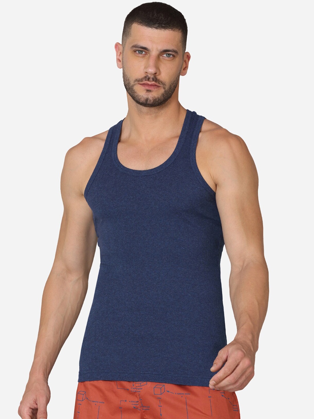 

VStar Cotton Gym Vest With Racer Back Styling, Navy blue