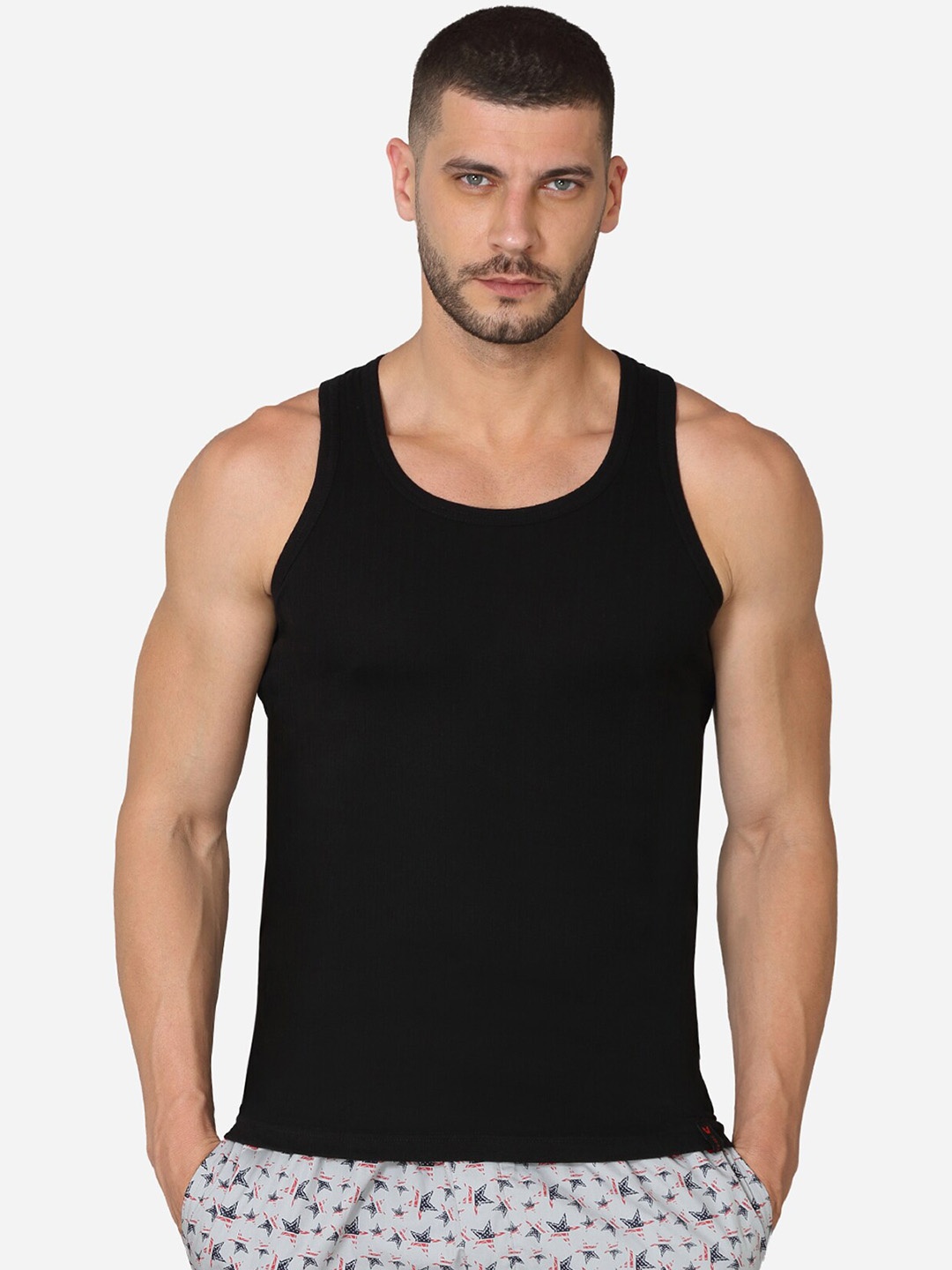 

VStar Cotton Gym Vest With Racer Back Styling, Black