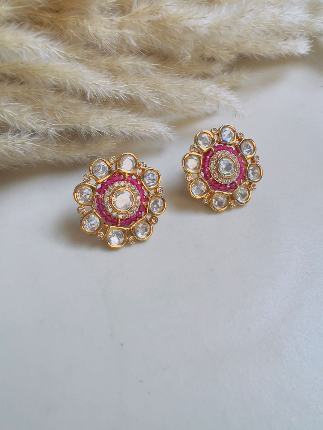 

XAGO Circular Studs Earrings, Pink