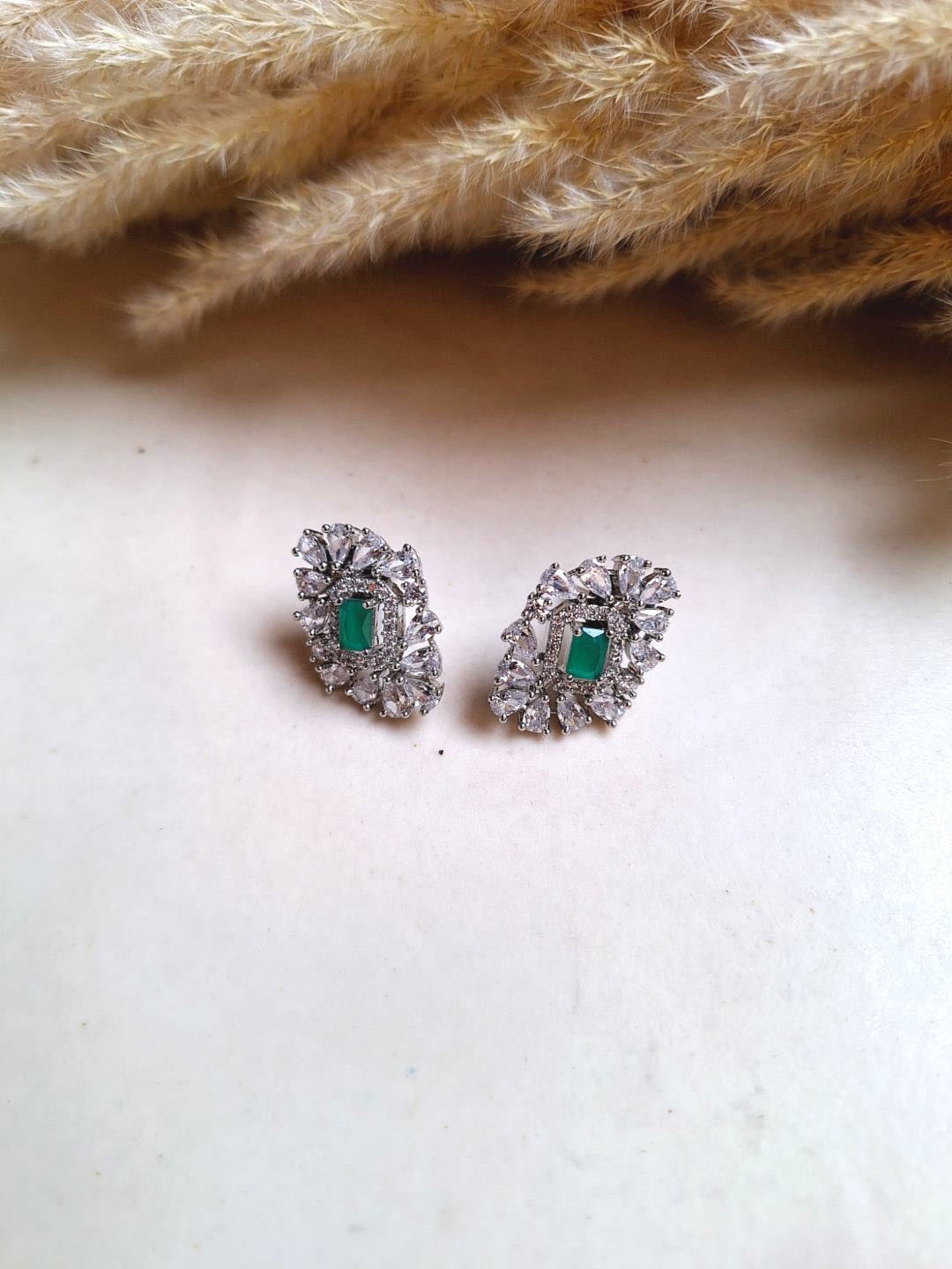 

XAGO Silver Plated Contemporary Studs, Green