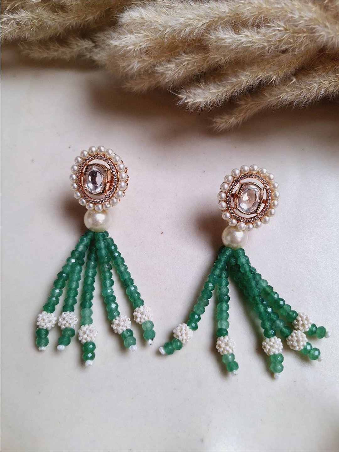 

XAGO Gold Plated Contemporary Drop Earrings, Green