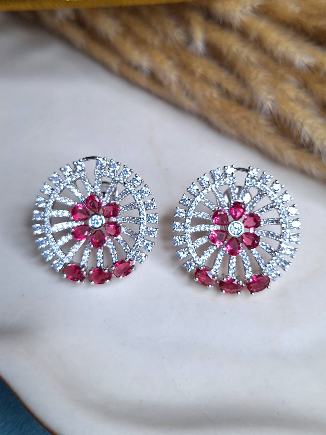 

XAGO Silver-Plated Cubic Zirconia Studded Floral Stud Earrings
