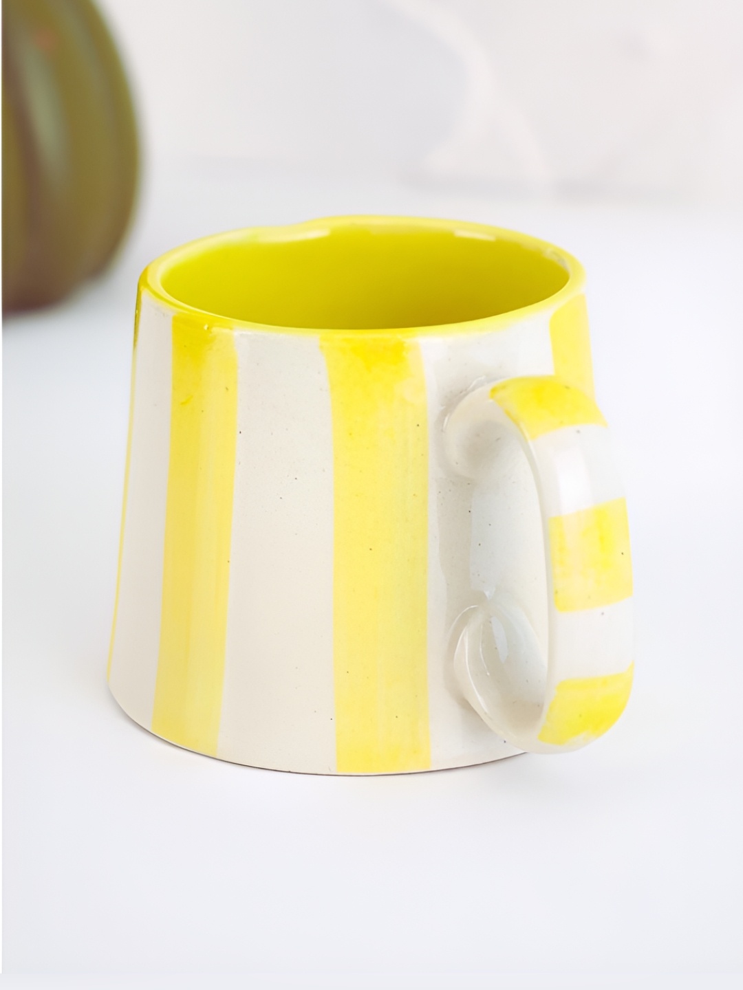 

NURTURE INDIA Yellow & White Handcrafted Printed Ceramic Matte Cups 220 ml
