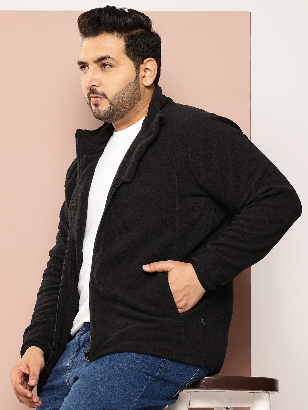 

Sztori Plus Size Mock Collar Fuzzy Sweatshirt, Black