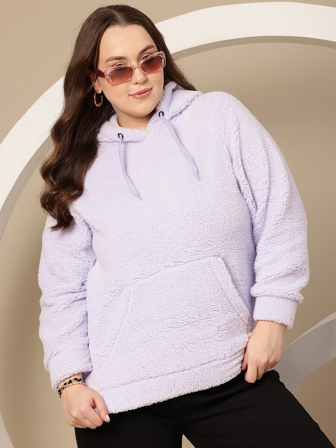 

Sztori Plus Size Hooded Sweatshirt with Sherpa Detail, Lavender