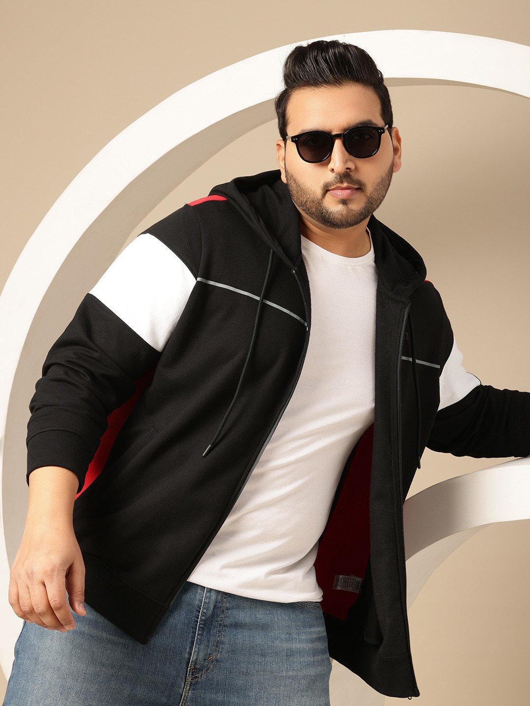 

Sztori Plus Size Contrast Panel Hooded Sweatshirt, Black