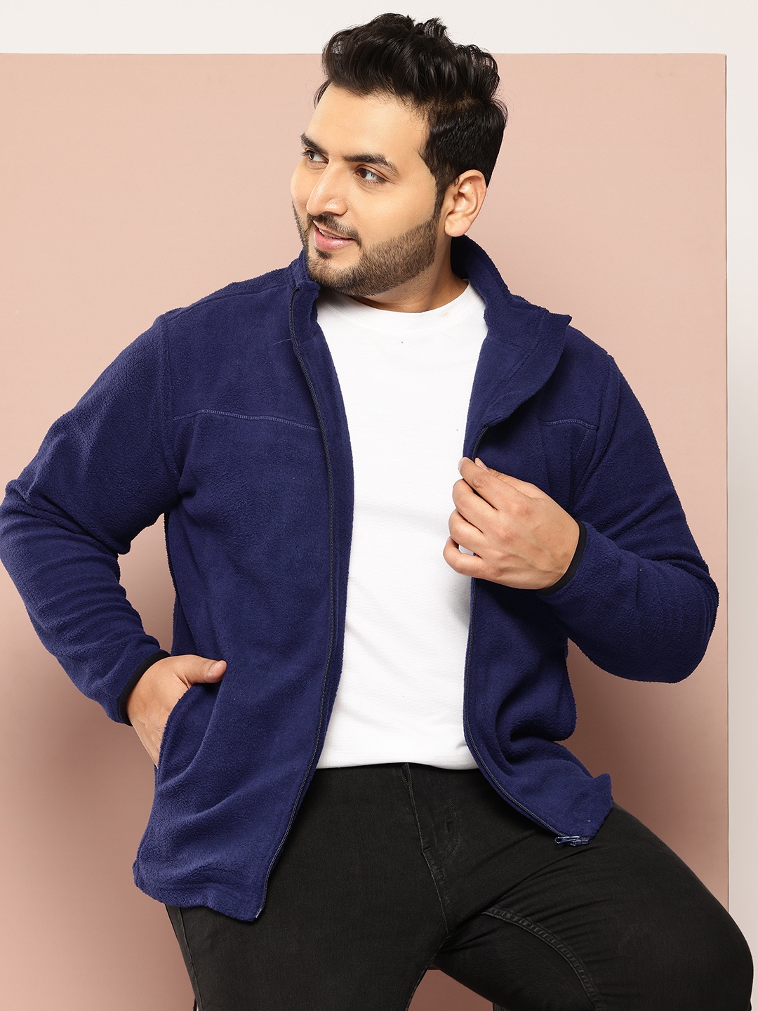 

Sztori Plus Size Mock Collar Fuzzy Sweatshirt, Navy blue