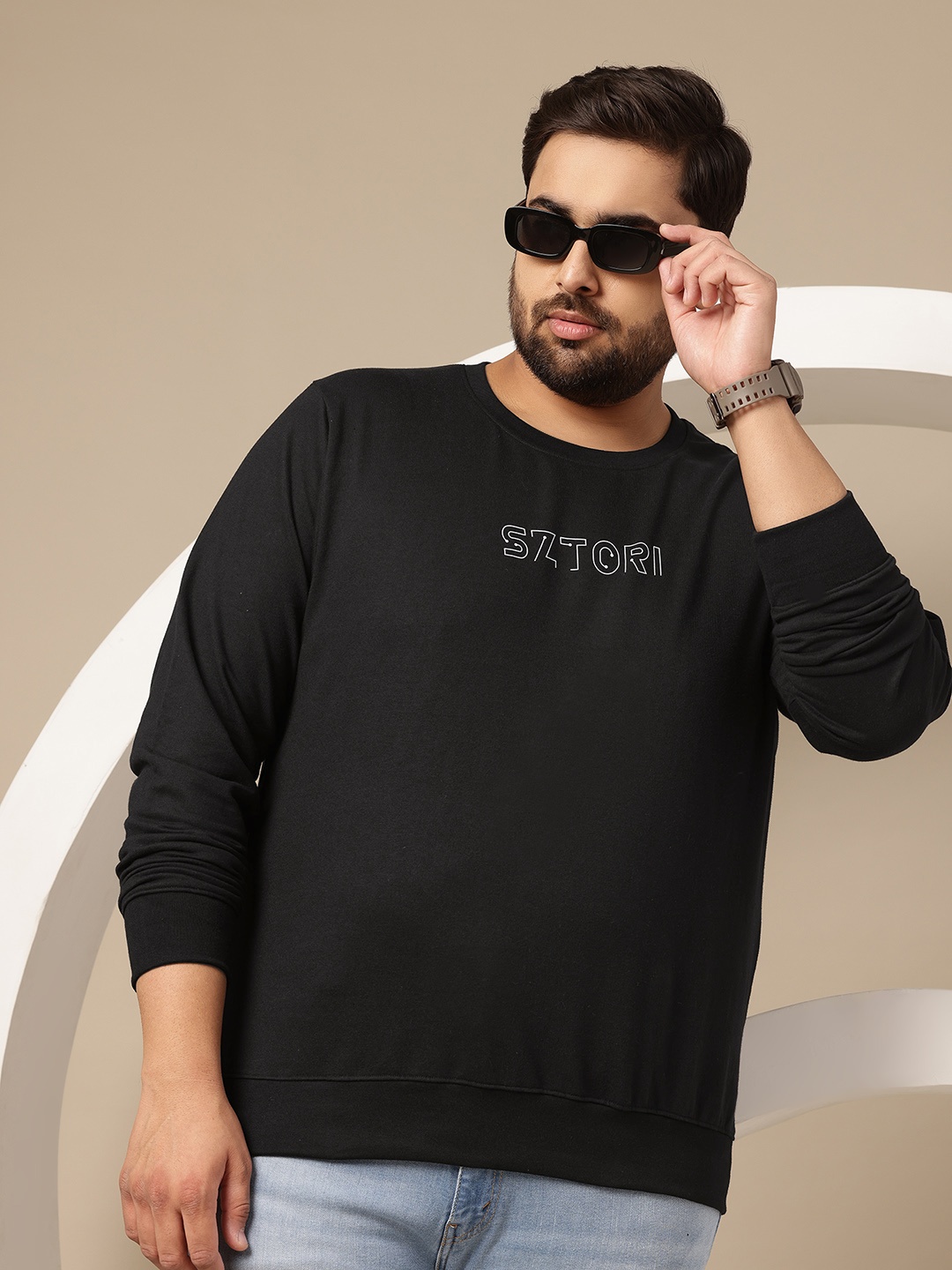 

Sztori Plus Size Printed Sweatshirt, Black